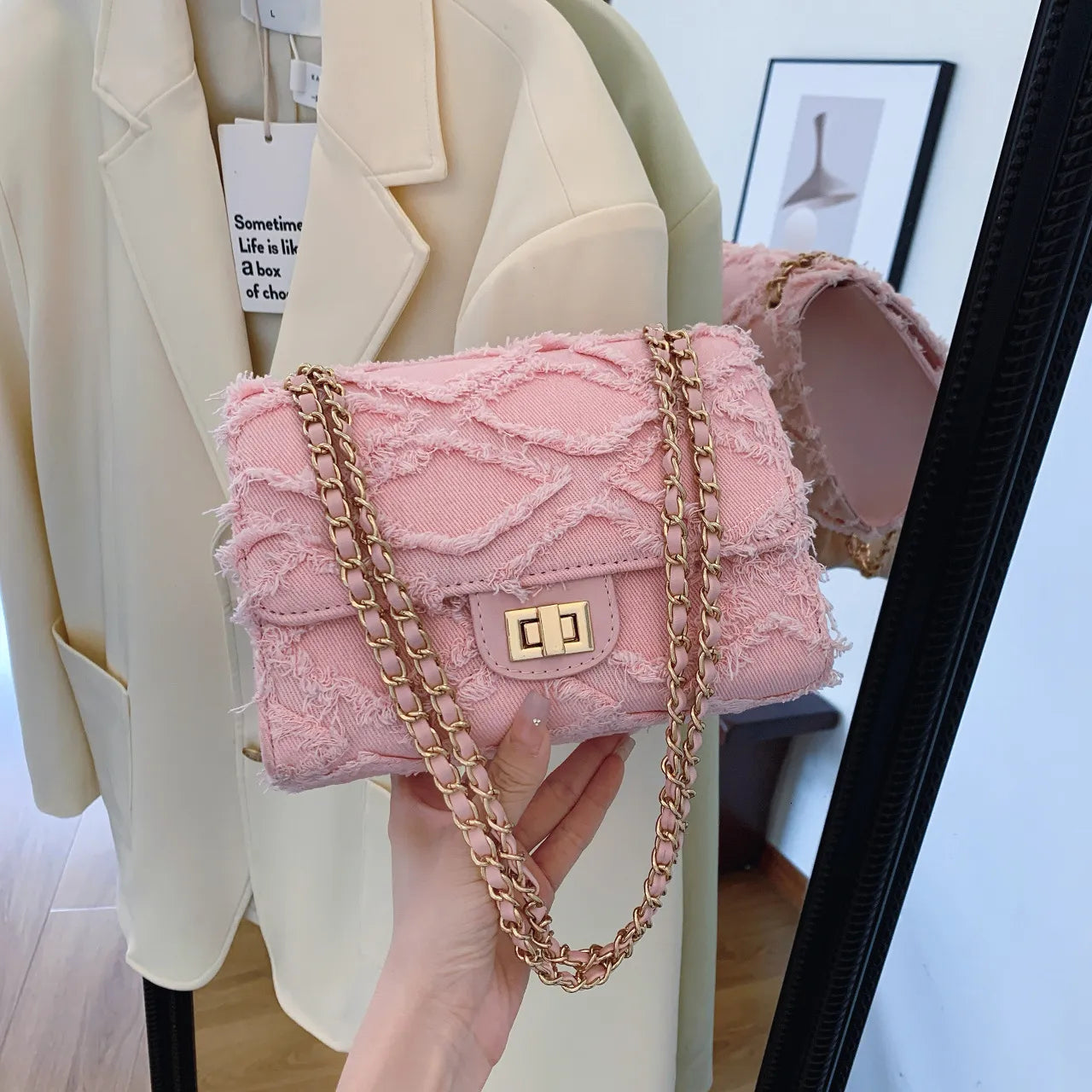 FRAYLA DENIM SHOULDER BAG