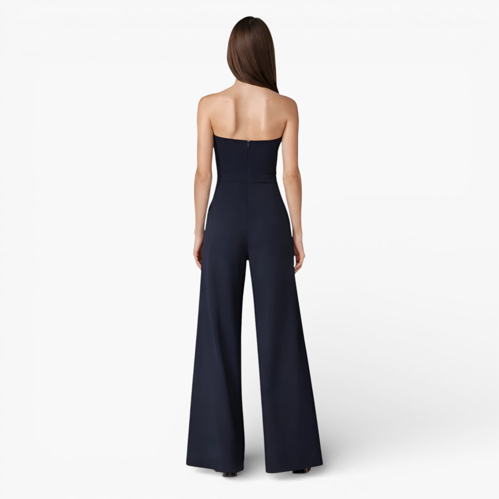 Women's Wide-Leg Jumpsuit With Pockets– Strapless Lightweight Elegant Style