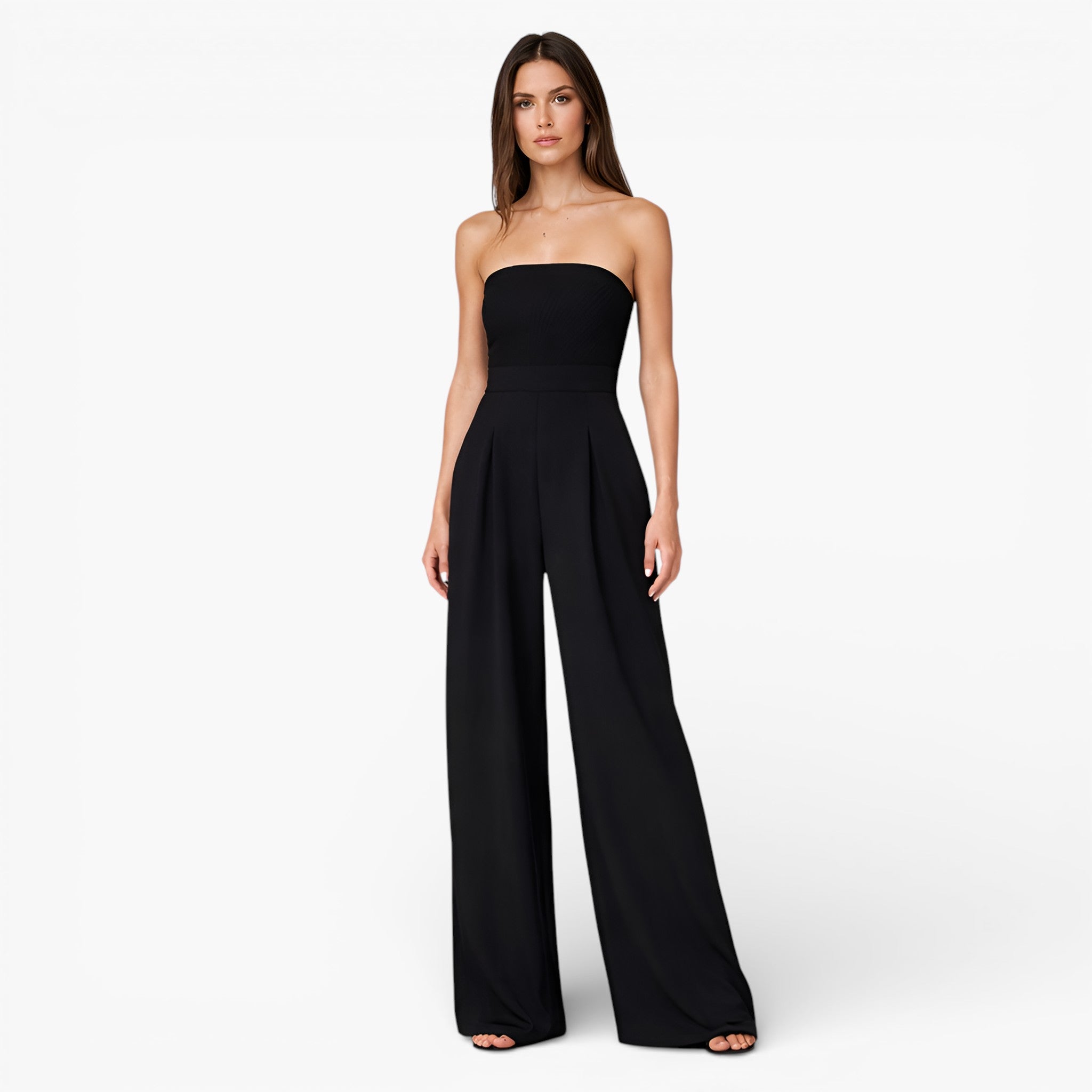 Women's Wide-Leg Jumpsuit With Pockets– Strapless Lightweight Elegant Style