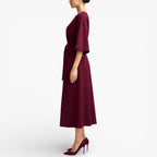 Women’s V Neck Midi Dress Belted Waist Flowy Casual Dress
