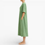 Women’s Vegan Linen feel Midi Dress – Breathable V-Neck Summer Dress