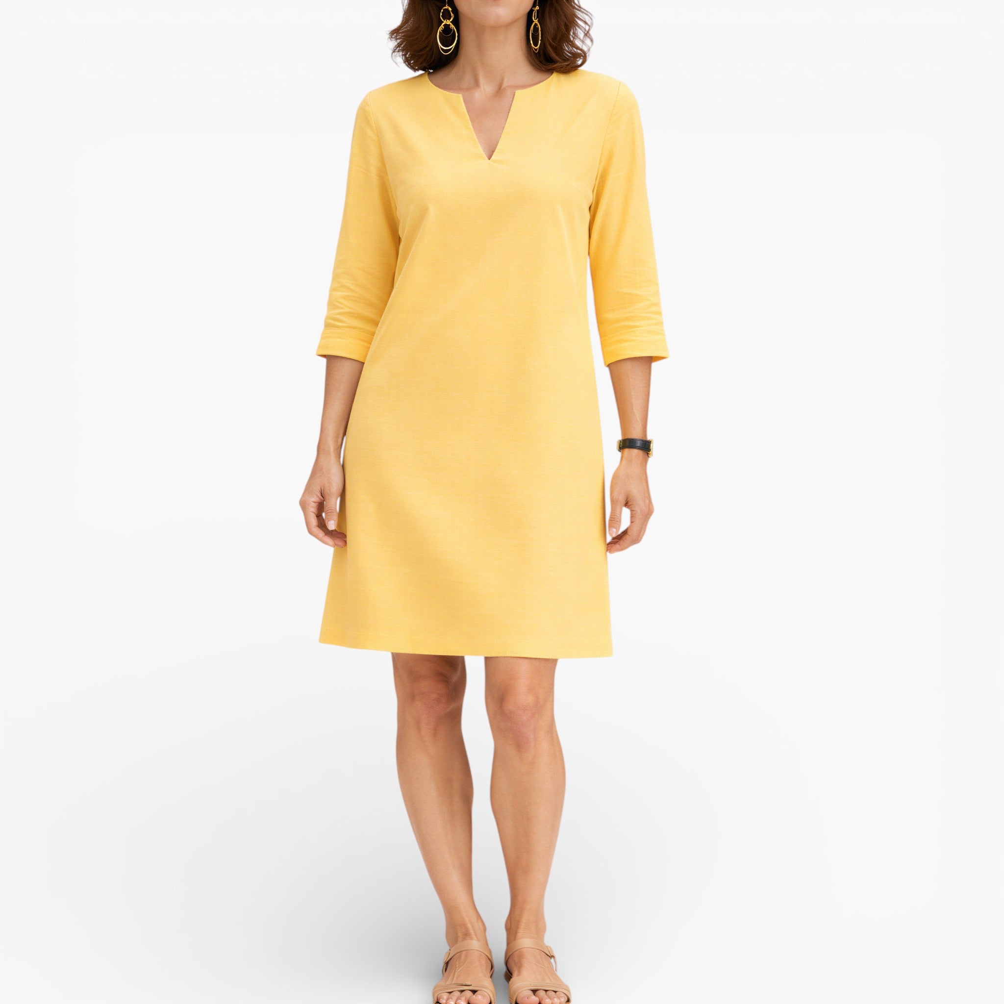 Women V-Neck Knit Mini Dress Comfort Fit Elegant Casual Style