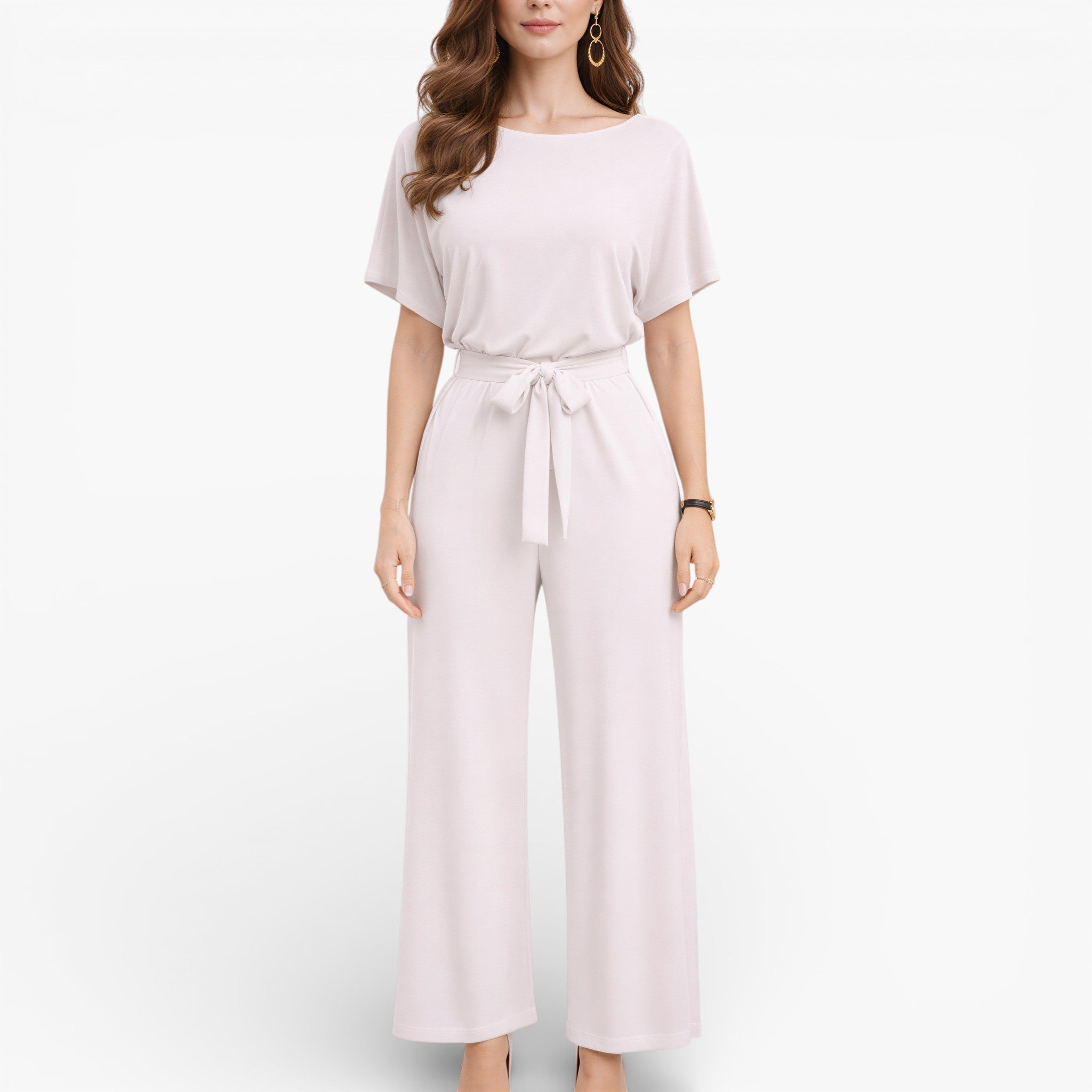Women’s Wide Leg Belted Jumpsuit Classic Elegant Style