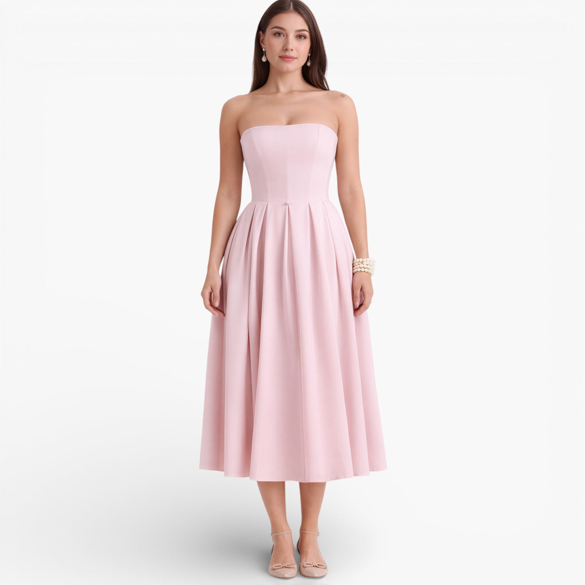 Women’s Classic Strapless Midi Dress Elegant Silhouette