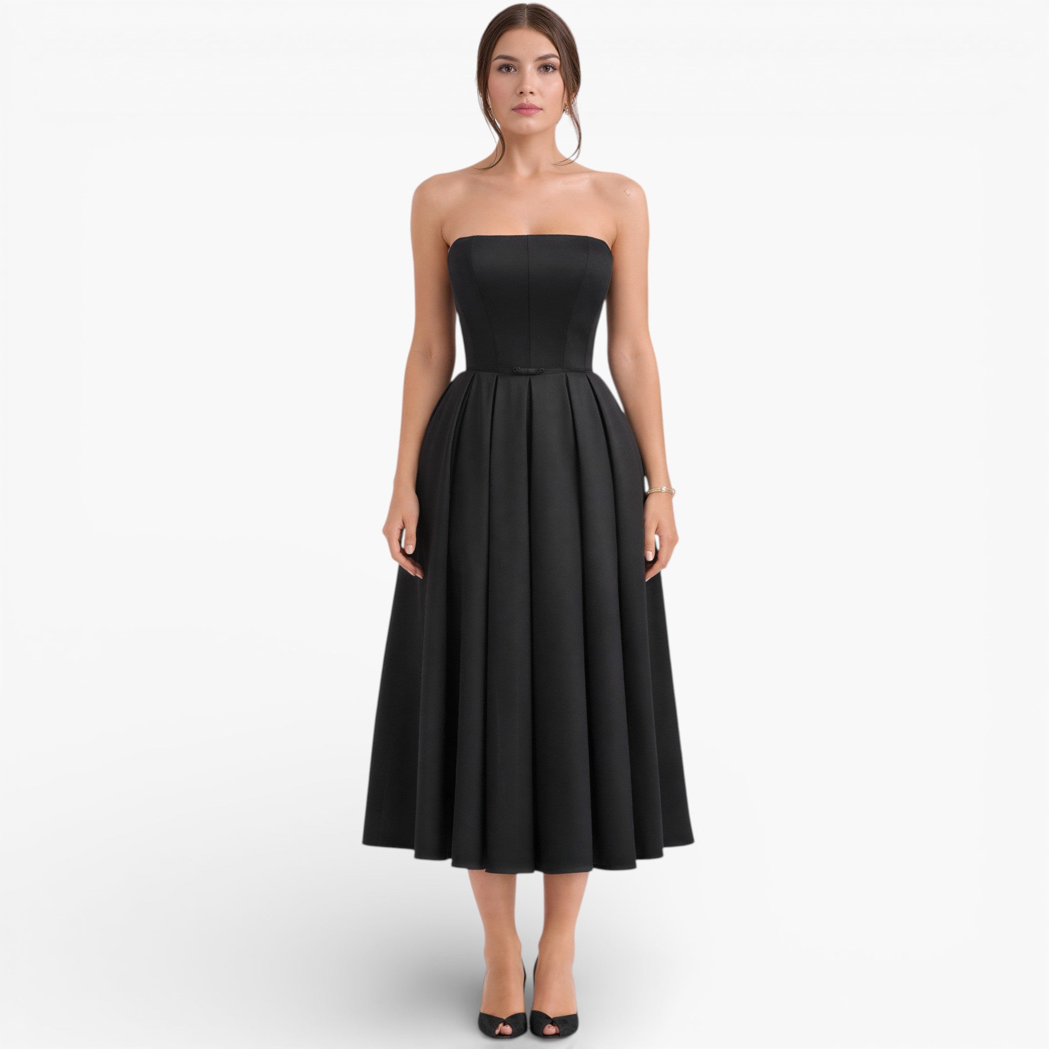 Women’s Classic Strapless Midi Dress Elegant Silhouette