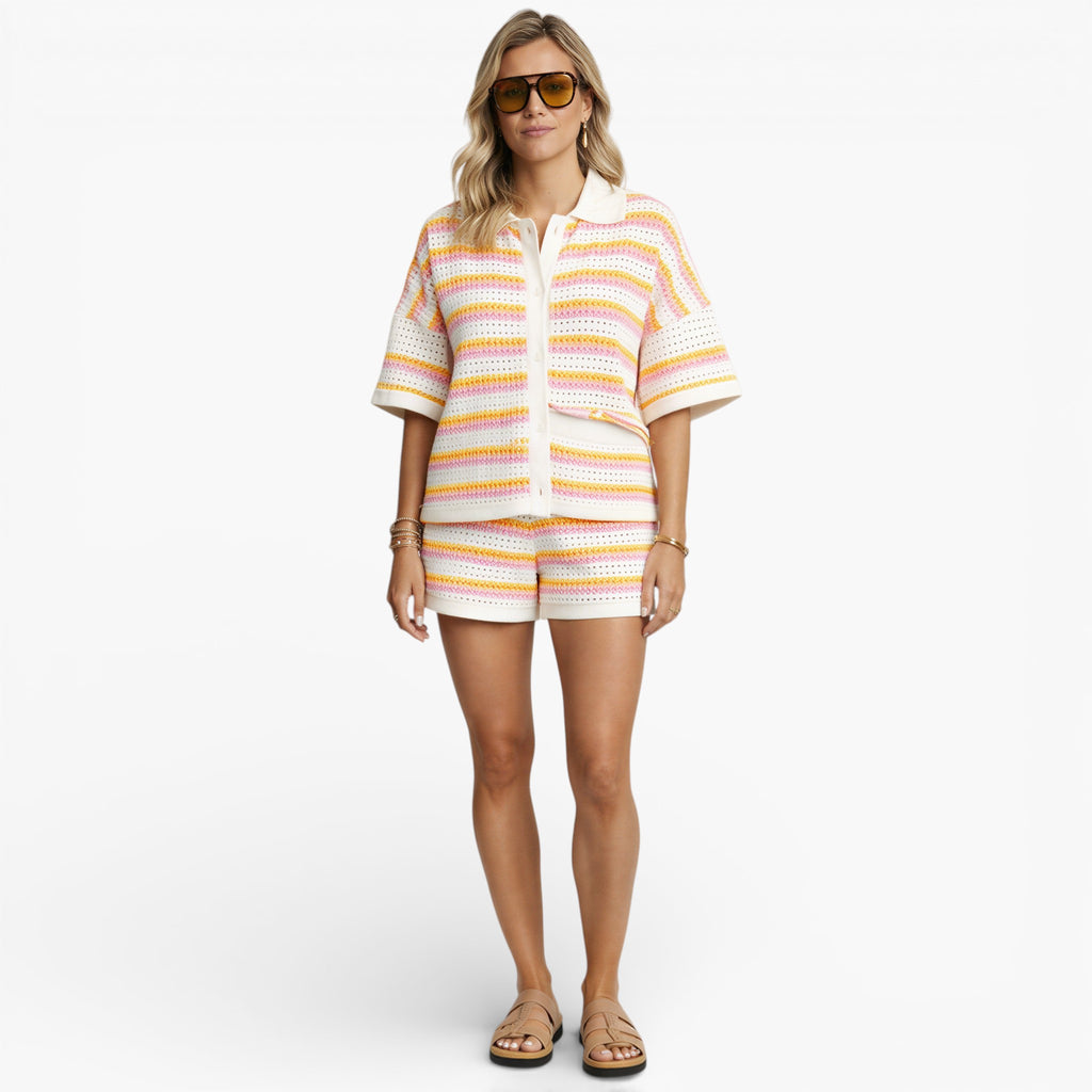 Women’s Soft Knit Shorts Set for Summer Travel and Casual Wear