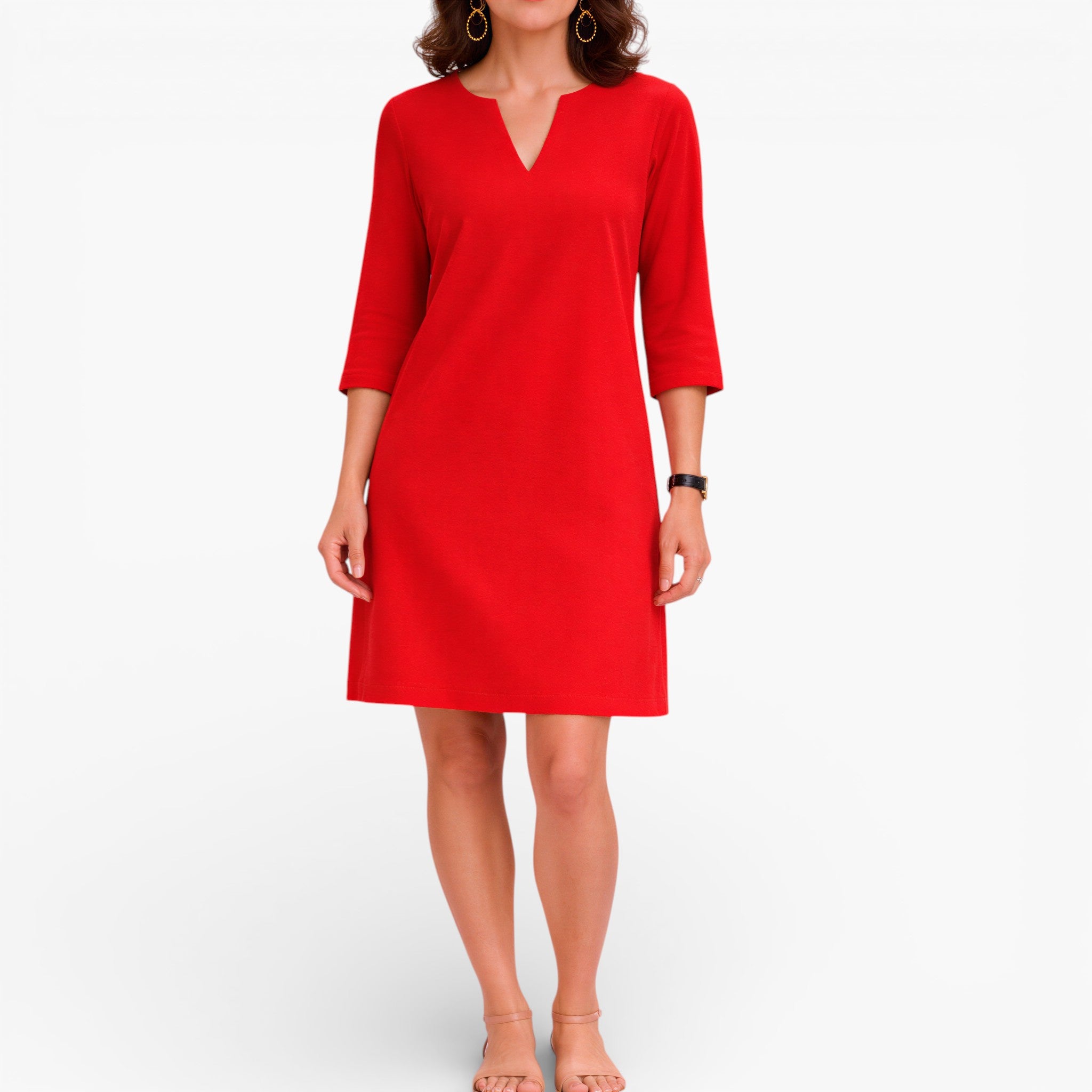 Women V-Neck Knit Mini Dress Comfort Fit Elegant Casual Style