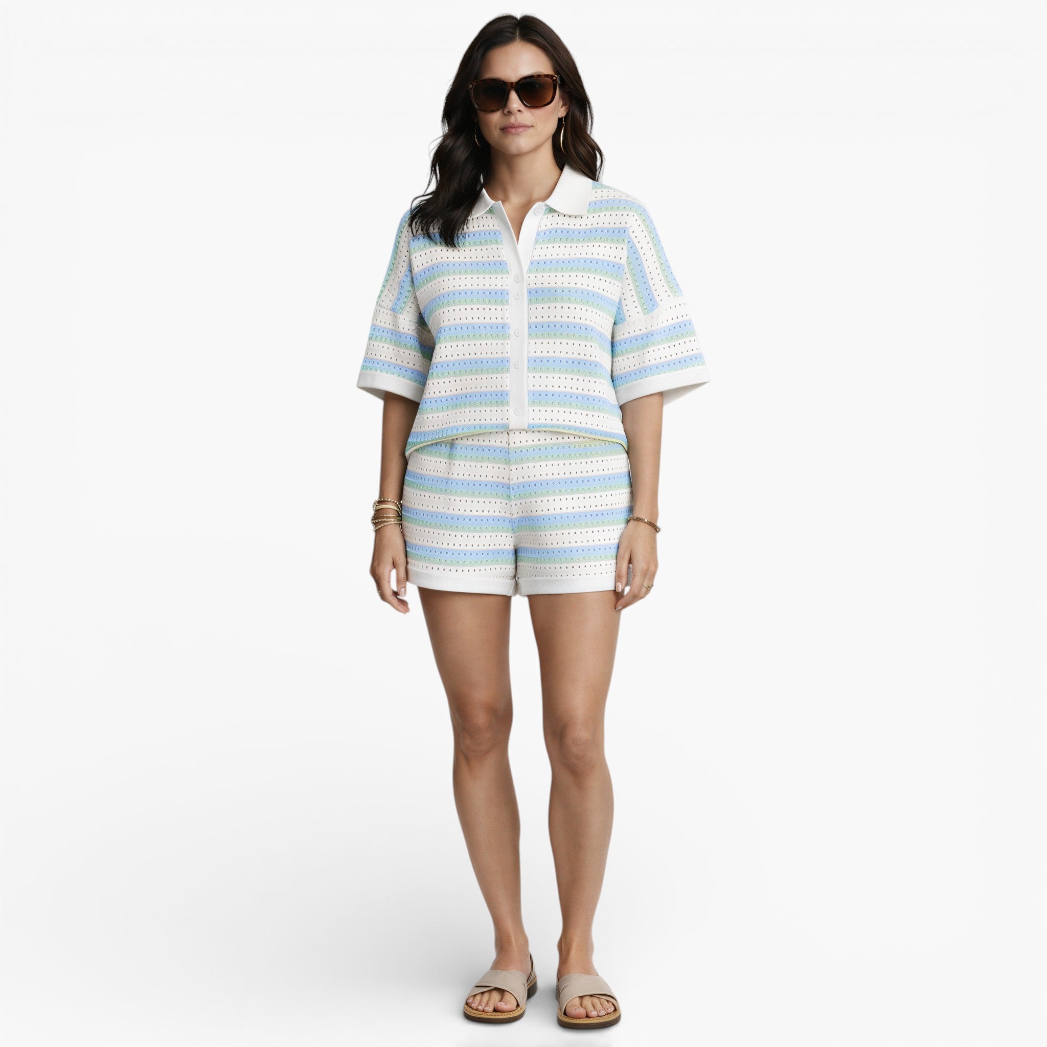 Women’s Soft Knit Shorts Set for Summer Travel and Casual Wear