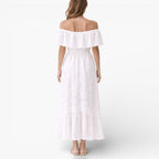 Women’s Broderie Maxi Dress Off Shoulder Elegant Elastic Waist Dress