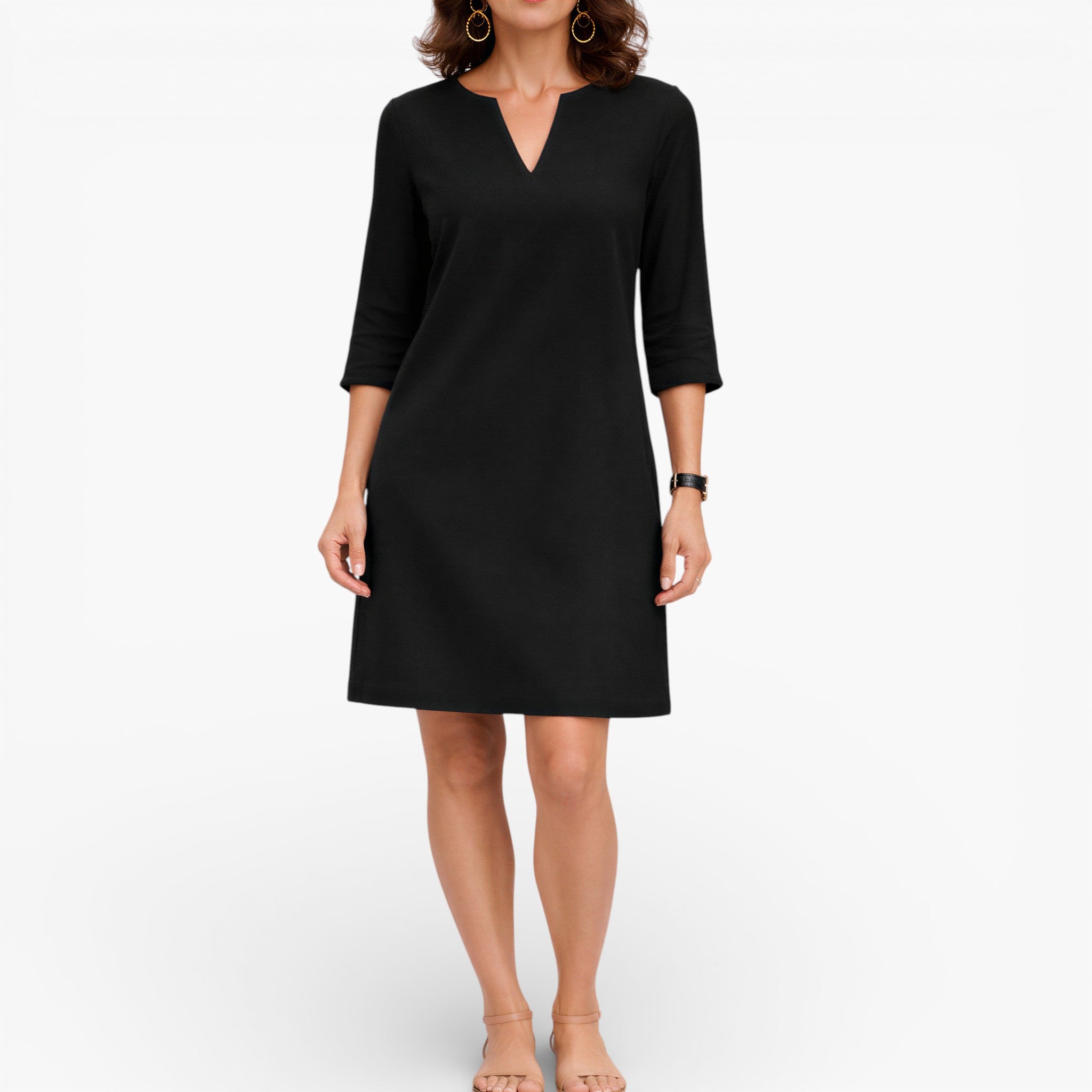 Women V-Neck Knit Mini Dress Comfort Fit Elegant Casual Style