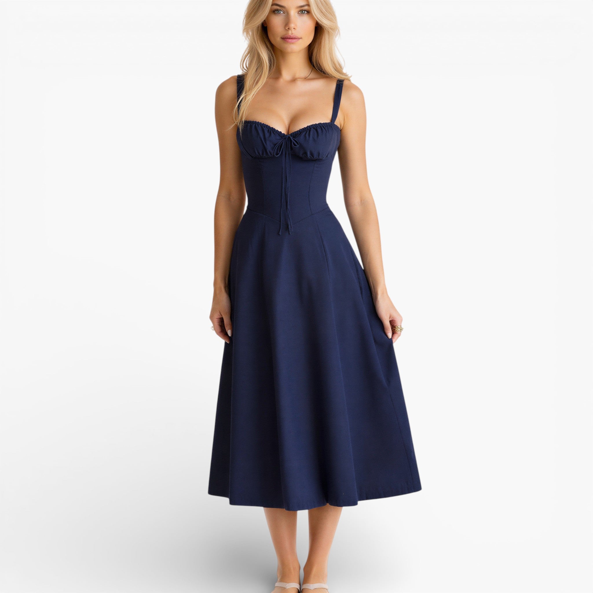 Womens Midi Dress Elegant Structured Fit