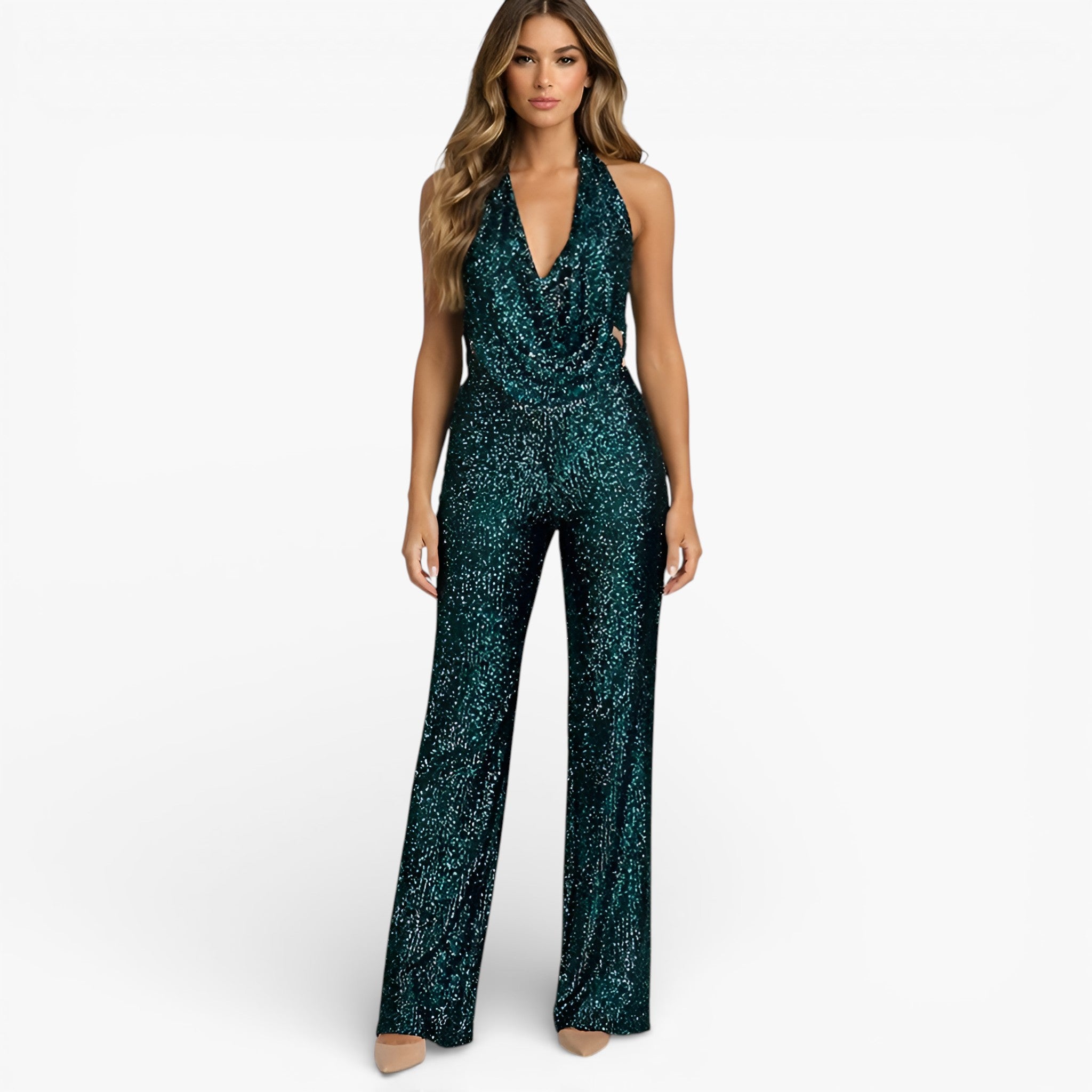 Women’s Halter Neck Jumpsuit Wide Leg Elegant Evening Outfit