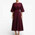 Women’s V Neck Midi Dress Belted Waist Flowy Casual Dress