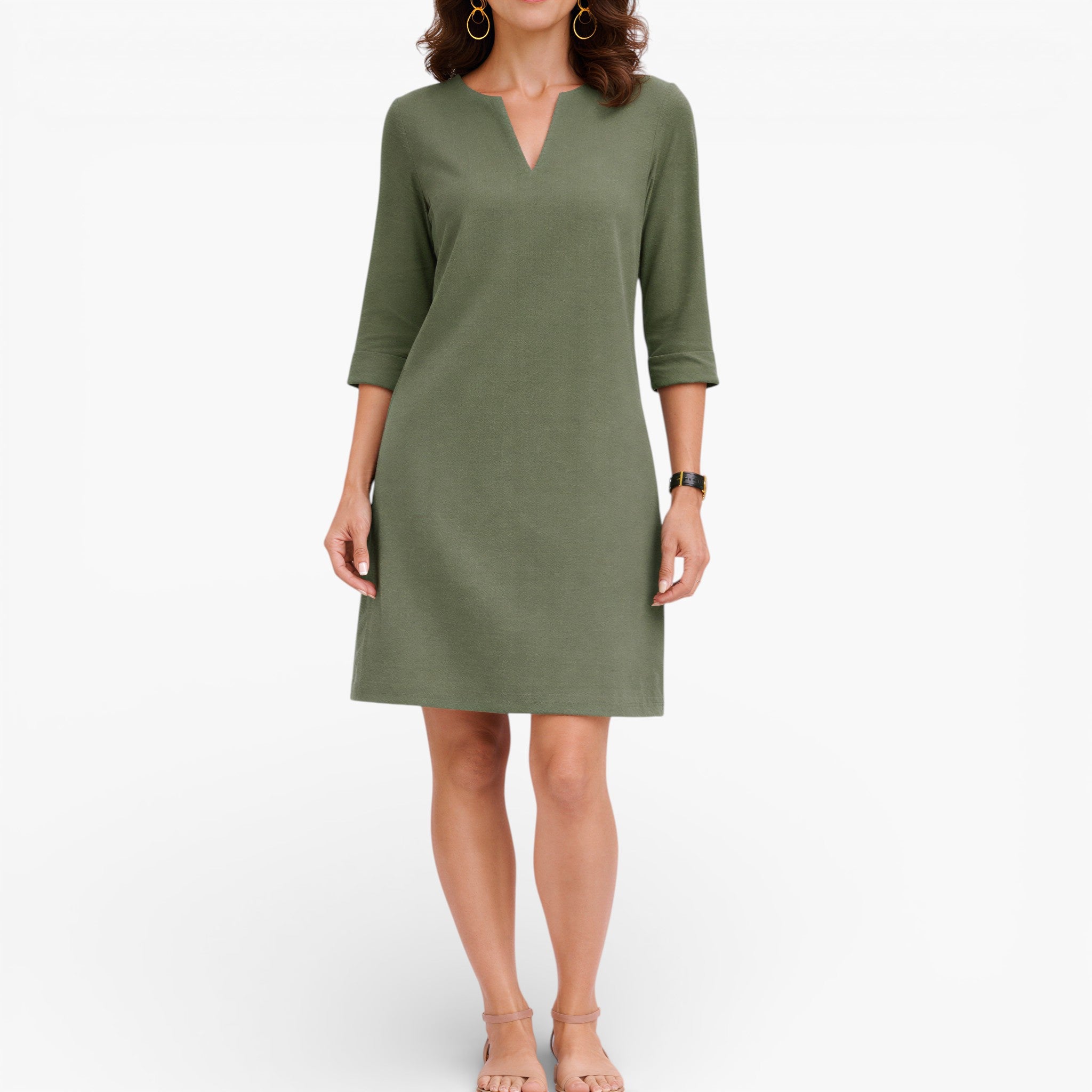 Women V-Neck Knit Mini Dress Comfort Fit Elegant Casual Style