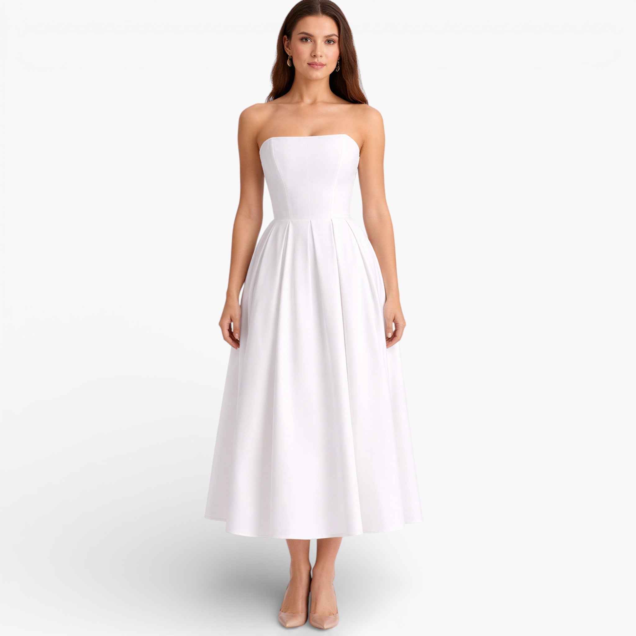 Women’s Classic Strapless Midi Dress Elegant Silhouette