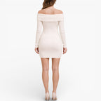 Women’s Rib Knit Bodycon Mini Dress Classic Off Shoulder Style