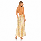 Women's floral V-neck maxi dress in yellow - back