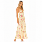 Women's floral V-neck maxi dress in yellow - side