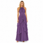 Women's purple halter tiered chiffon maxi dress - front
