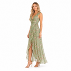 Women's green floral V-neck chiffon maxi dress - side
