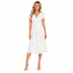 Women's white floral pleated short-sleeve midi dress - front