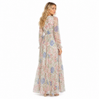 Women's floral pink long-sleeve chiffon bohemian maxi back view