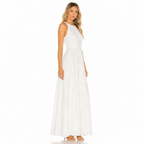 Women's white jacquard chiffon maxi dress side view