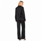 Women's black jacquard print long-sleeve shirt and trouser set back view