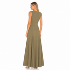 Women's khaki sleeveless long maxi dress back view