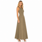 Women's khaki sleeveless long maxi dress side view
