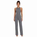 Grey halter slim-fit floor-length jumpsuit front view