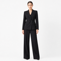 Black double-breasted blazer and wide-leg trouser two-piece set front view