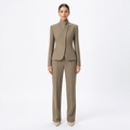 Khaki three-dimensional cut high collar suit jacket and trouser two-piece set front view
