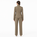 Khaki three-dimensional cut high collar suit set back view