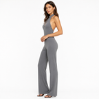Grey halter jumpsuit side view