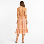 Apricot bohemian floral A-line midi back view