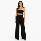 Black square-neck contrast-trim wide-leg jumpsuit front view
