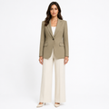 Khaki single-breasted button fitted blazer jacket front view