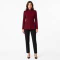 Burgundy stand-collar long-sleeve tailored blazer jacket front view