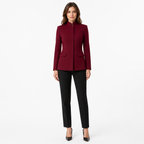 Burgundy stand-collar long-sleeve tailored blazer jacket front view