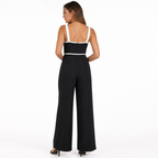 Square-neck contrast-trim jumpsuit back view