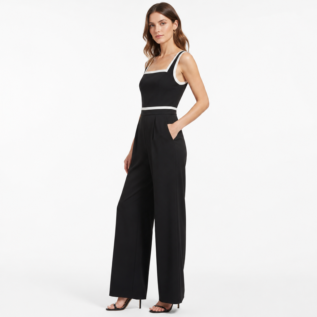 Square-neck contrast-trim jumpsuit side view