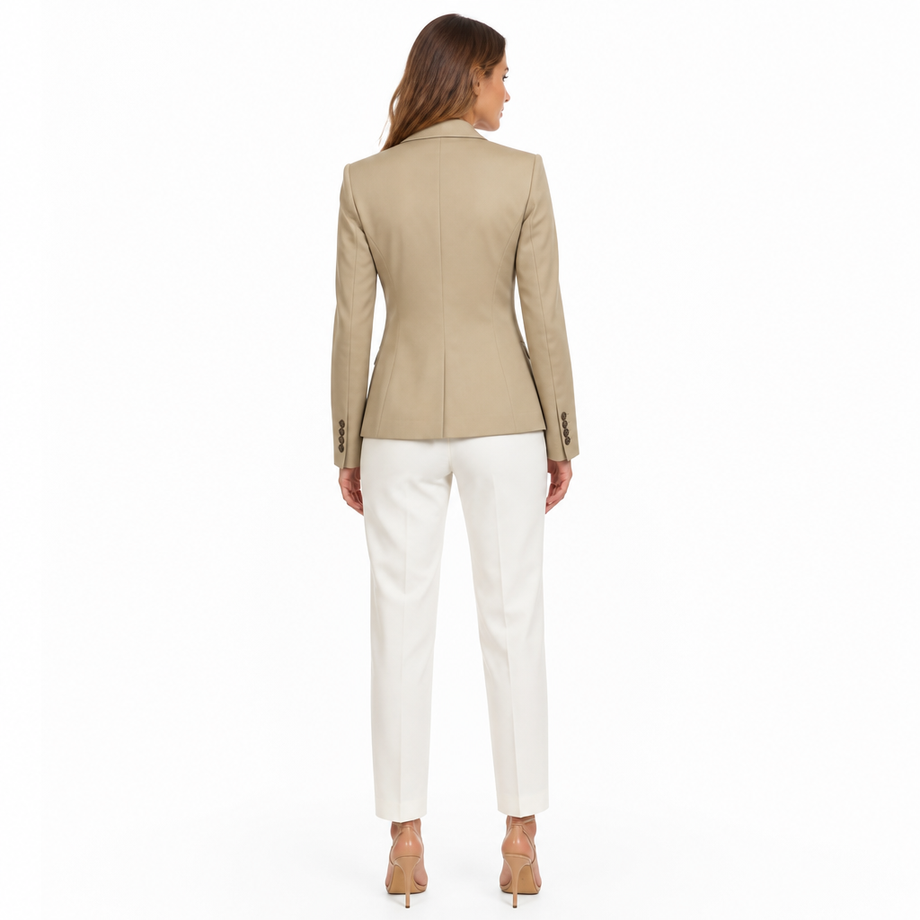 Khaki fitted blazer jacket back view