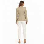 Khaki single-breasted button fitted blazer back view