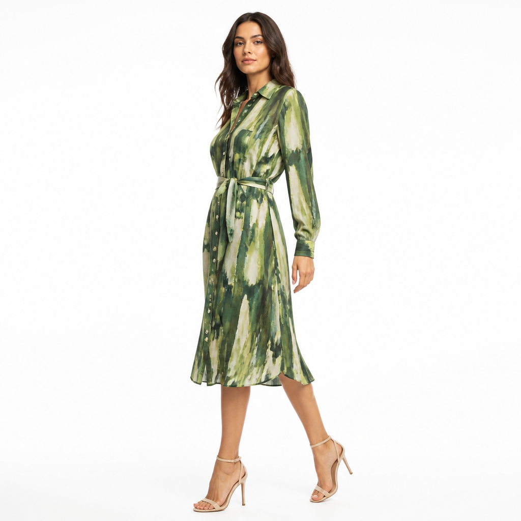 Green shirt dress side view