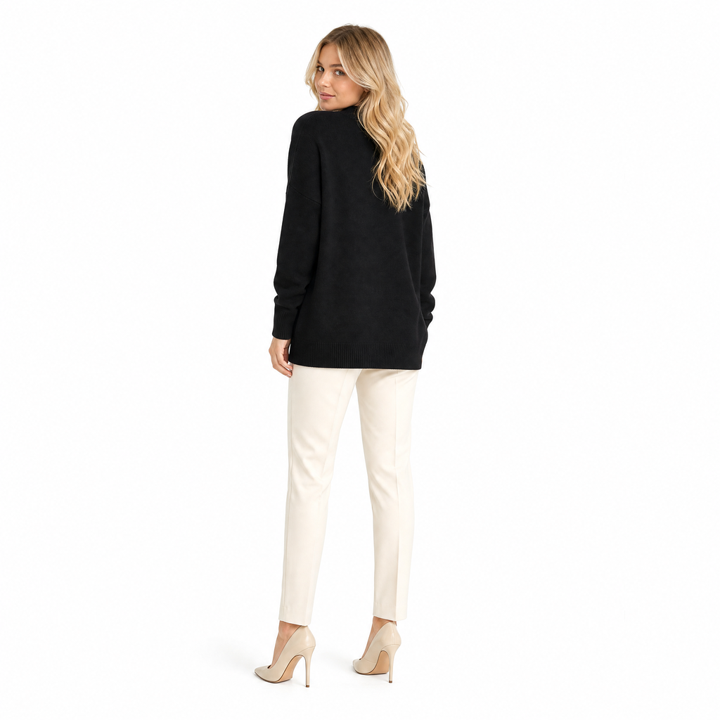 Black Cashmere V-Neck Cardigan back view