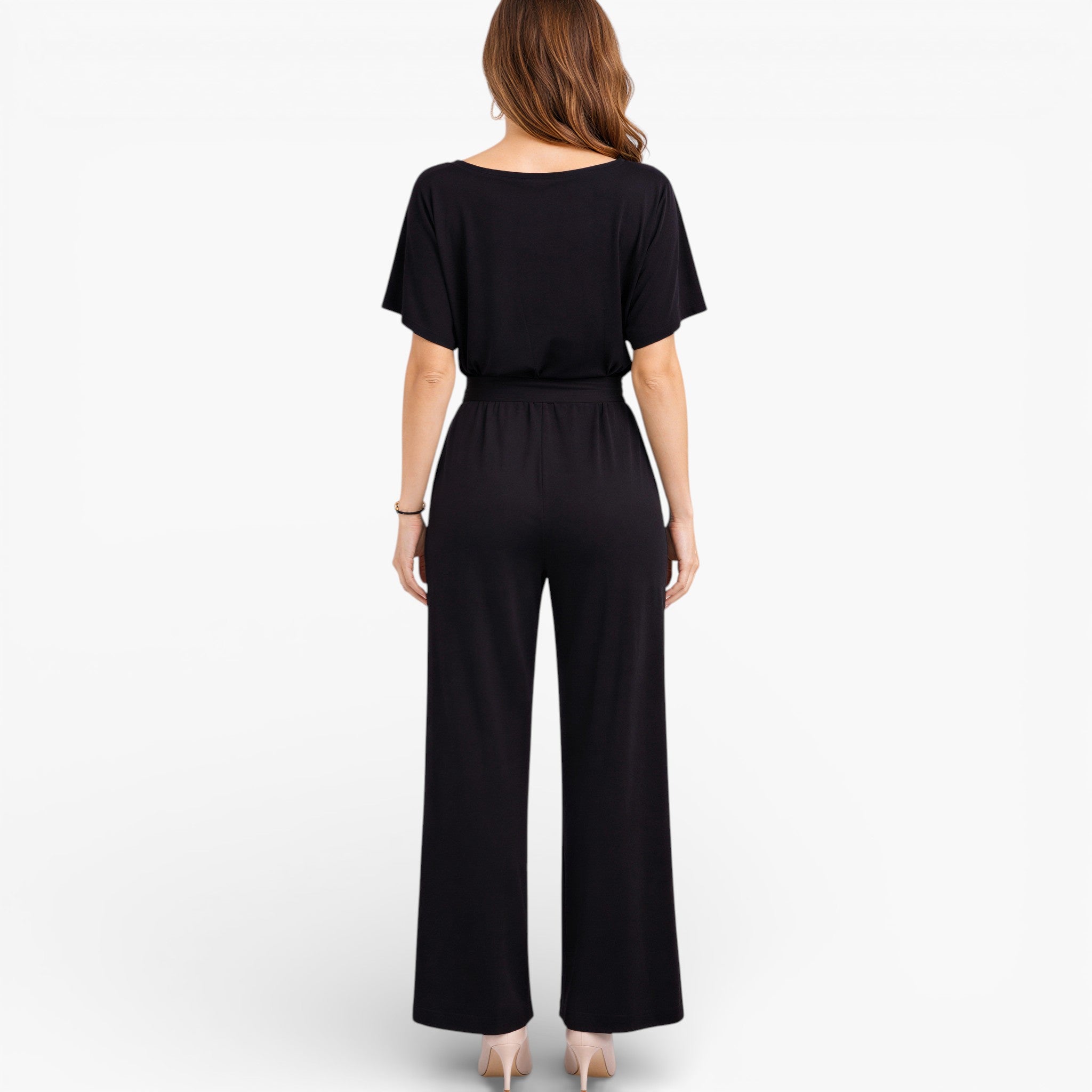 Women’s Wide Leg Belted Jumpsuit Classic Elegant Style