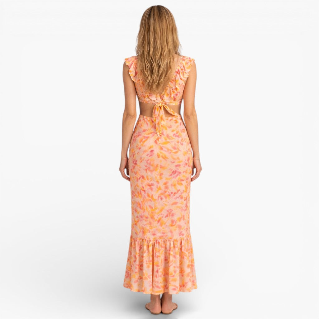 Women’s Ruffle Trim Floral Sleeveless Maxi Dress