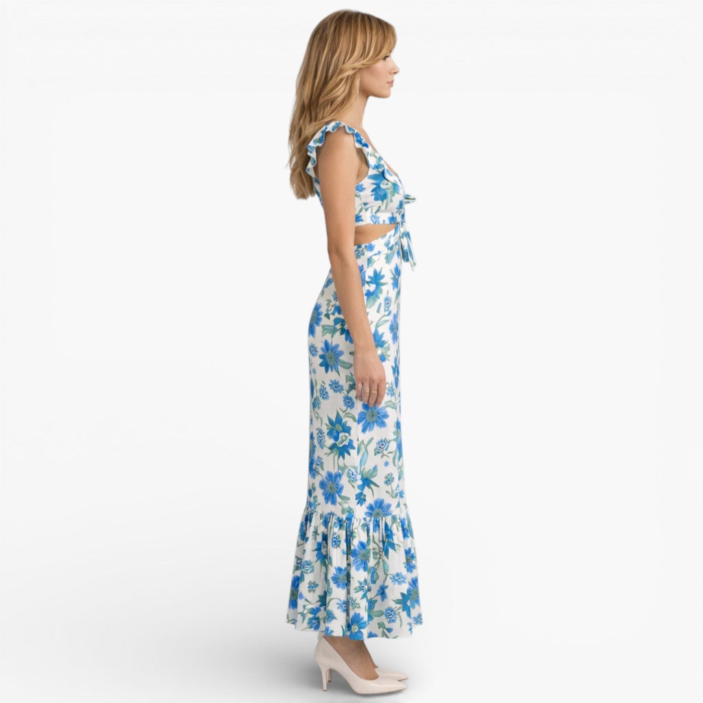 Women’s Ruffle Trim Floral Sleeveless Maxi Dress