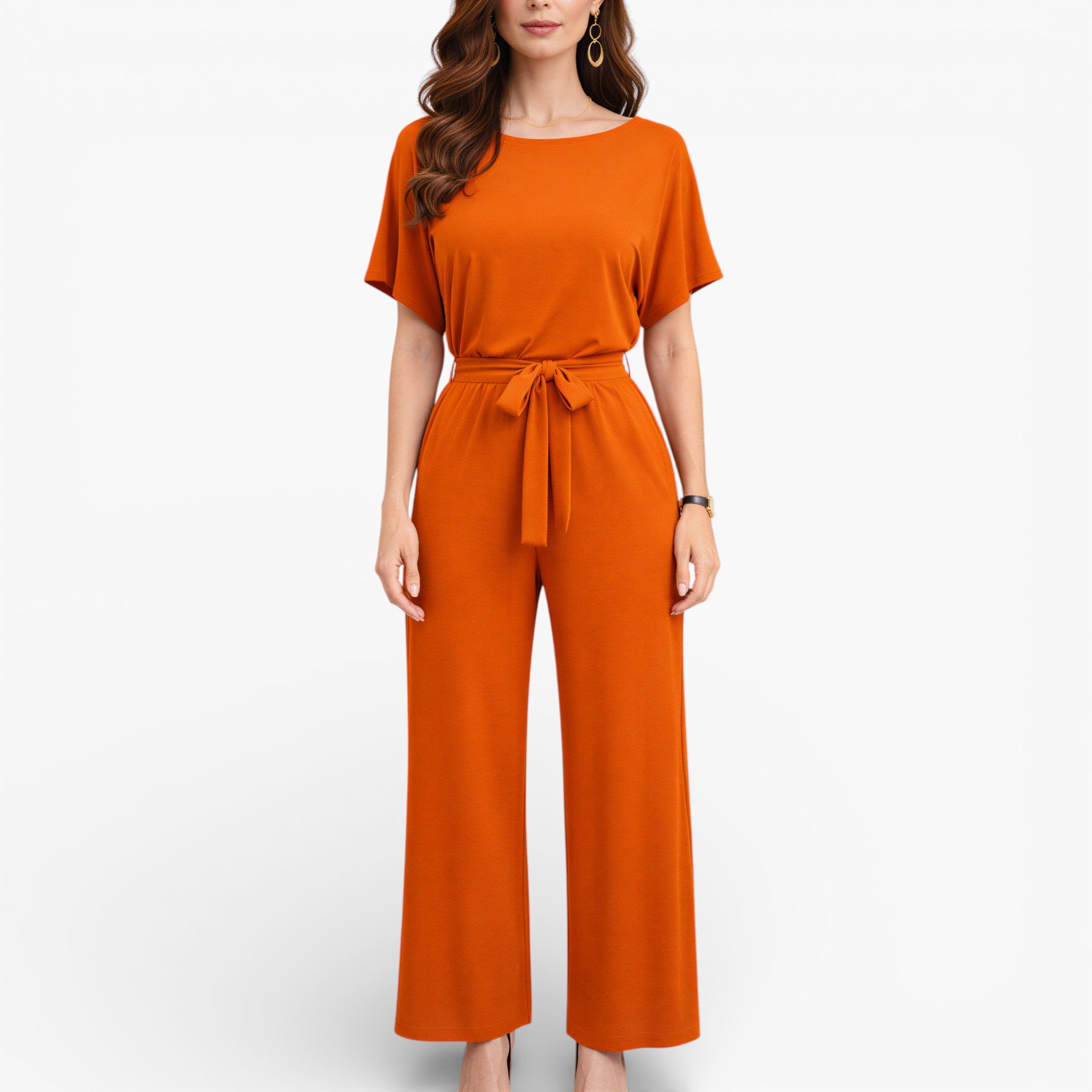 Women’s Wide Leg Belted Jumpsuit Classic Elegant Style